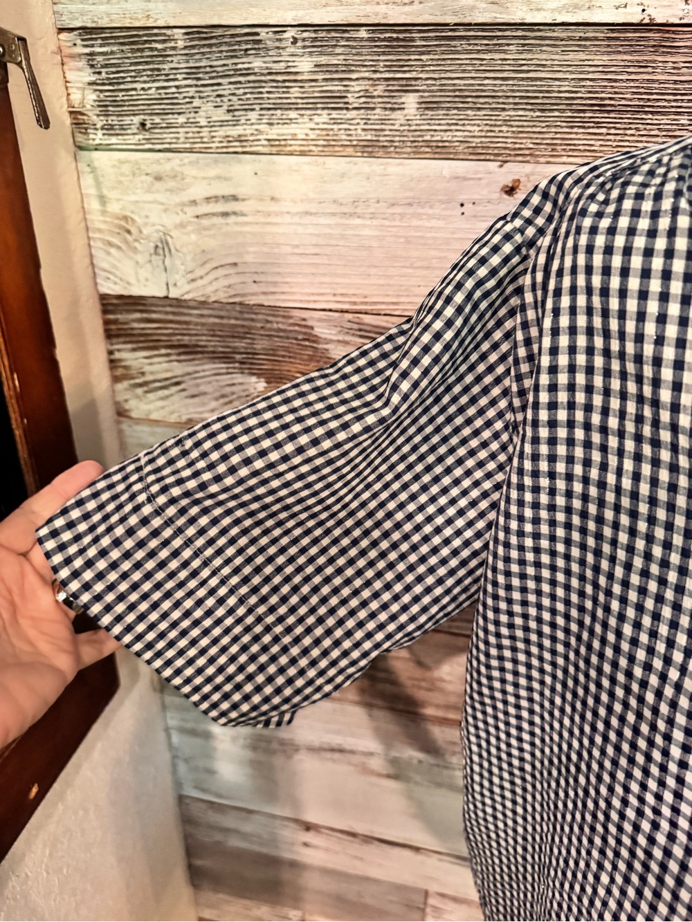 NWT BonWorth Navy and White Gingham Button-Down Top - Picture 3 of 5